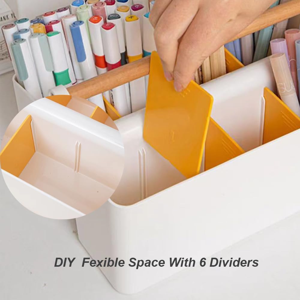 Marker Organizer, Art Caddy with Handle, Art Supply Storage Organizer with Adjustable Dividers, Portable Storage Bin for Craft Supplies Colored Pencils Makeups Tools Pen Holder for Desk