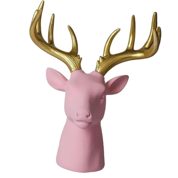 Pink Faux Deer Head - Stag Animal Scuplture for Farmhouse Wall Decor for
