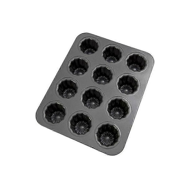 12-Cavity Canele Mold Cake Pan Non-Stick Canele Muffin Bakeware Cupcake Pan for Oven Baking Pudding