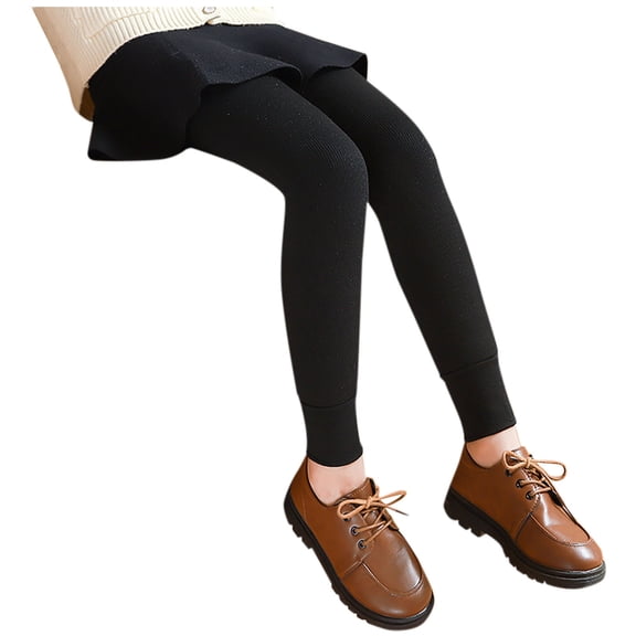 IFNWSV Girls Pants Solid Soft Fleece Lined Thick Warm High Waist Stretchy Pull on Tights for Winter Cold Days Black 7-9 Years
