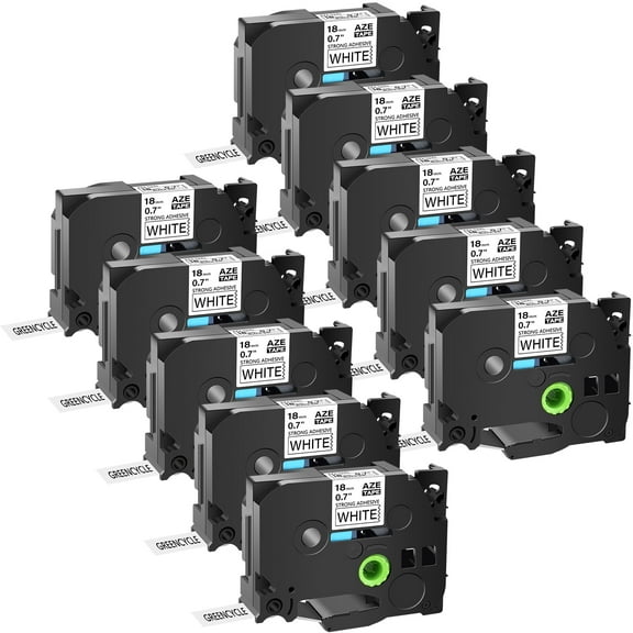 GREENCYCLE 10 Pack Extra Strength Adhesive Black on White Label Tape Compatible For Brother TZE-S241 TZ-S241 TZe-241 TZ-241,3/4 Inch,PT-D400 Labeling Maker
