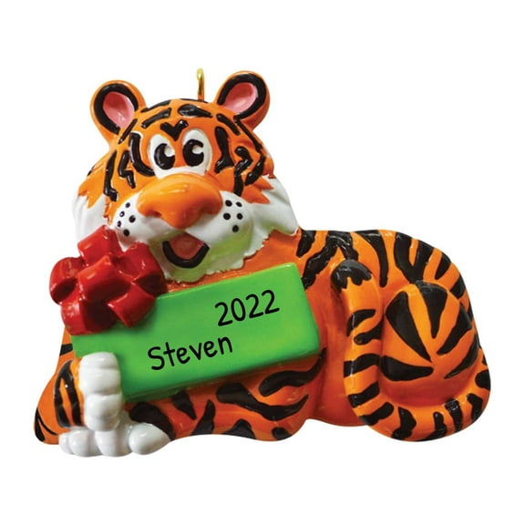 Ornaments by Elves Personalized Tiger with Gift Box Christmas Tree Ornament Animal Decor 2024 .25lbs