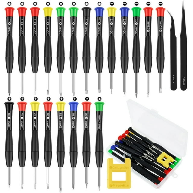 CNKOO 25 Pcs Magnetic Screwdriver Set Handheld Micro Screwdriver Kit Metric Pentagonal Torx Flat Cross Y-shaped Head Screwdriver with Storage Box for Watch Eyeglasses Jewelry Electronics