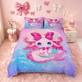 thumbnail image 3 of Homewish Bow Axolotl Duvet Cover Queen for Girls, Pink Purple Queen Bedding, Pink Reversible, 3 Piece 1 Duvet Cover and 2 Pillowcases, 3 of 6