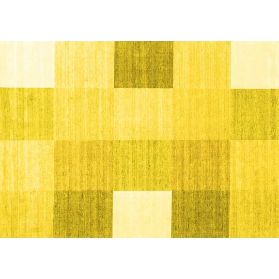 Ahgly Company Machine Washable Indoor Rectangle Checkered Yellow Modern Area Rugs, 5' x 7'
