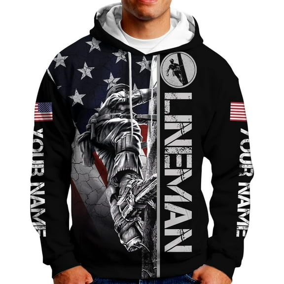 Personalized Lineman 3D Print Hoodies Unisex Pullover Hoodie Gift For Men, Women, Full Size S-5XL For Men Women (Hoodie, XL)