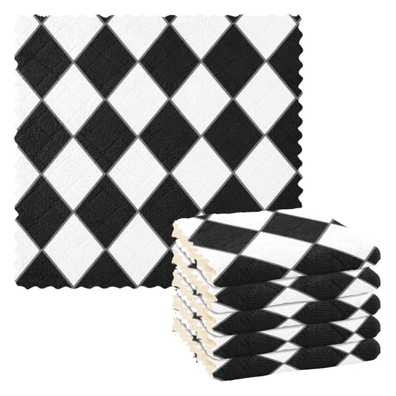 Diamond Black and White Grid Kitchen Cloth Dish Towels for Drying Washing Absorbent Dish Rags Reusable soft kitchen dishcloth set 6 Pack