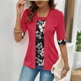 thumbnail image 5 of Sexlip Half Sleeve Faux Two-Piece Top for Women Print Square Neck Fashion Casual Work Daily T Shirt Summer Red L, 5 of 9