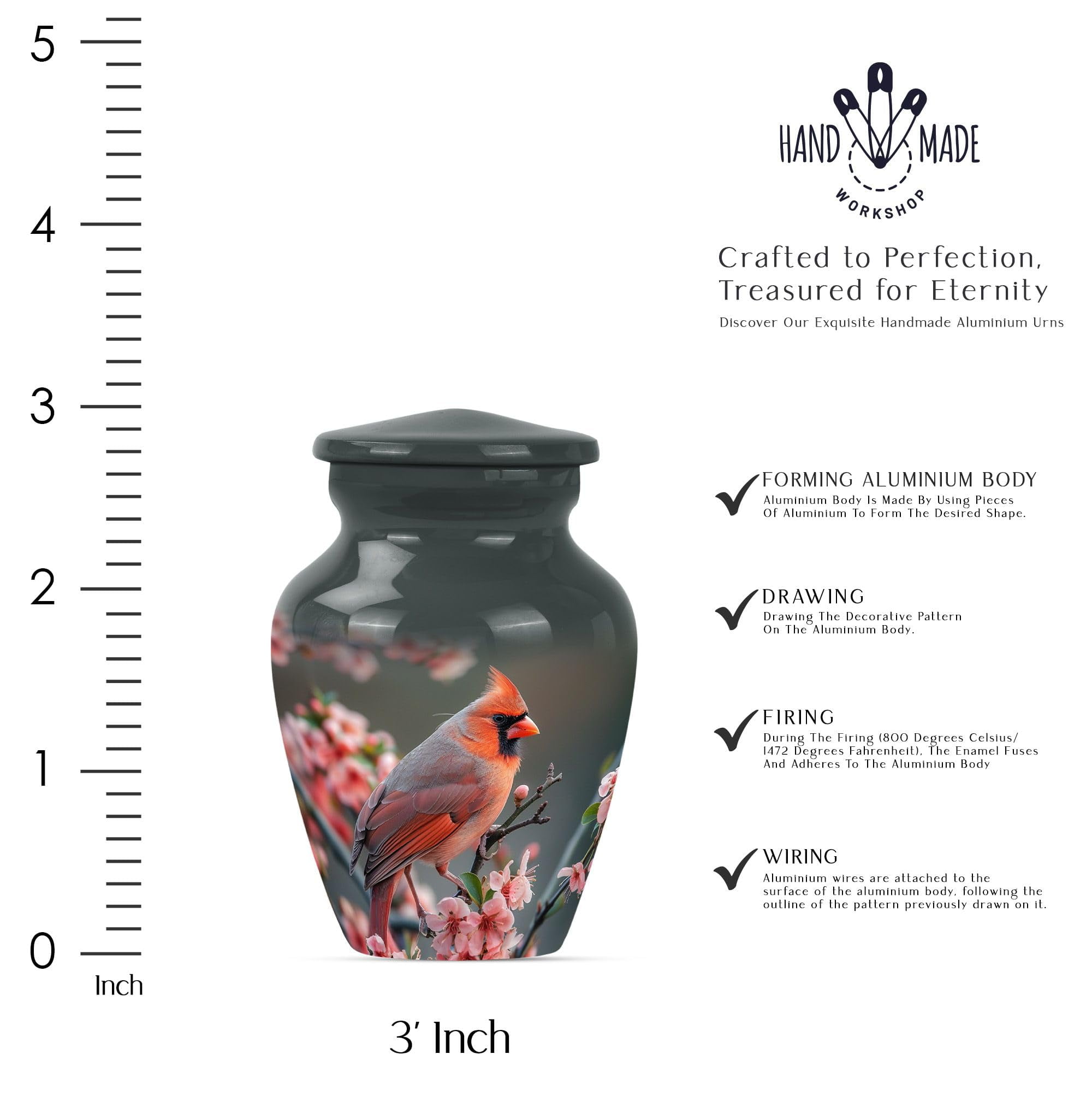 SUBSH Cardinal Urns for Human Ashes - Small Urns for Human Ashes Keepsake - Human Urns for Ashes - Cremation Urns for Men - Funeral Urns for Human Ashes Adult - (3 inch Pack of 1)