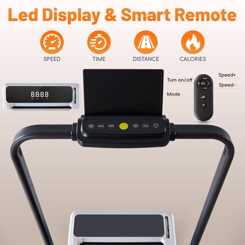 Simenmax 2-in-1 Foldable Walking Treadmill with Handrails, Quiet Under Desk Treadmill for Home Office, Remote Control, LED Display, 265lbs Capacity, Silver