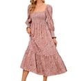 thumbnail image 3 of Xuanfei Women Floral Print Square Neck Smocked Bodice Long Lantern Sleeve Ruched Maxi Dress, 3 of 6