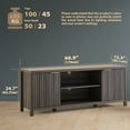 thumbnail image 6 of ARKANTOS Mid-Century Modern TV Stand for TVs up to 75 inch, Wave Pattern Doors and Open Shelves, Charcoal Oak, 6 of 10