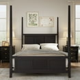 thumbnail image 5 of Queen Size Solid Wood Four Poster Bed Frame with Horizontal Grille Design, Espresso Finish Traditional Bedroom Furniture for Classic Home Decor, 5 of 9