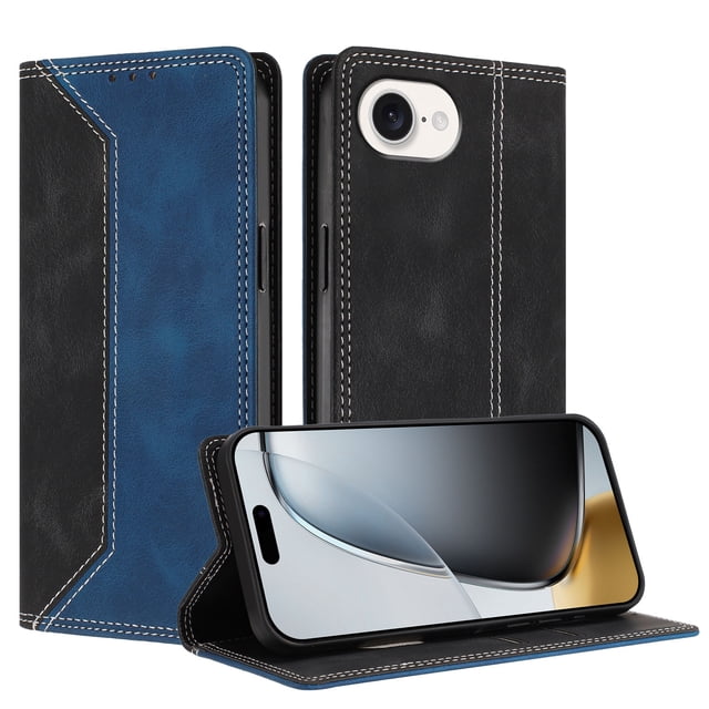 Funda FOXDOCK para iPhone 16e de Cuero Premium Bicolor con Ranuras RFID, Carcasa Tipo Billetera Antigolpes y Soporte Plegable
