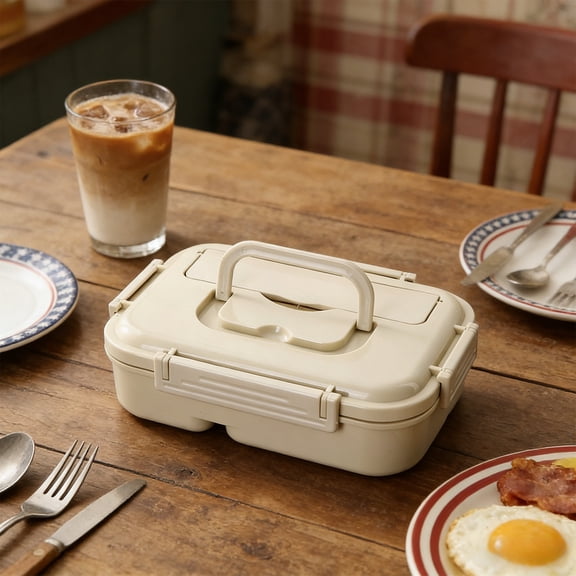 Tuvgenk Divided Lunch Box,Large Capacity Meal Prep Containers with Carry Handle & Leak-Proof Seal,Bento Box for Adults,Microwave Safe,Portable for Work Outdoor,Beige