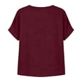 thumbnail image 5 of ClodeEU Women's Linen Blend V Neck Short Sleeve Top with Lace Trim ,Solid Color Casual Blouse Wine,Womens Plus L, 5 of 7