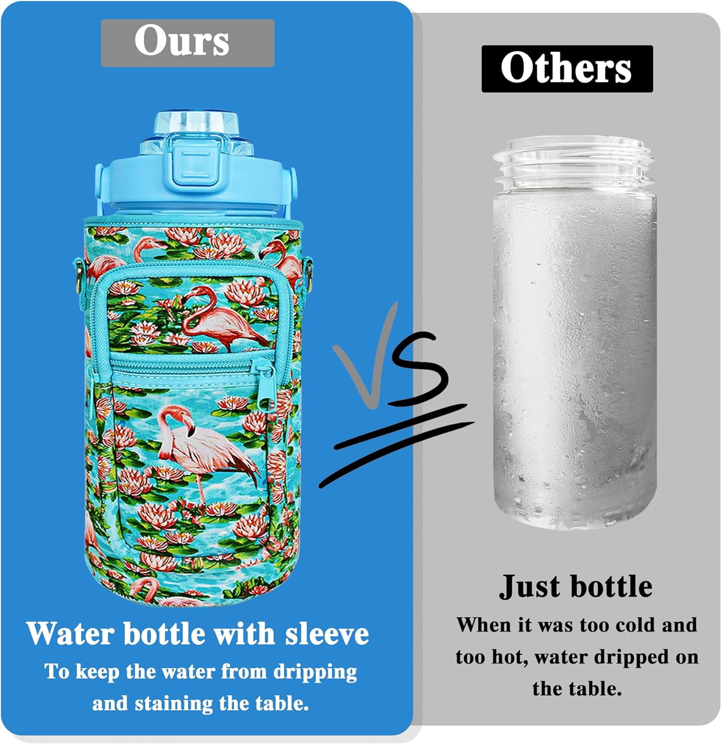 64 oz Water Bottle with Straw Sleeve & Strap Motivational BPA Free Half Gallon Water Jug with Handle for Gym Women Men Aesthetic Water Bottle with Strap Flamingo