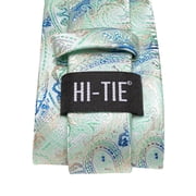 Hi-Tie Mint Green Paisley Silk Paisley Ties for Men Necktie Pocket Square Cufflinks Set Foral Tie Sets Formal Business