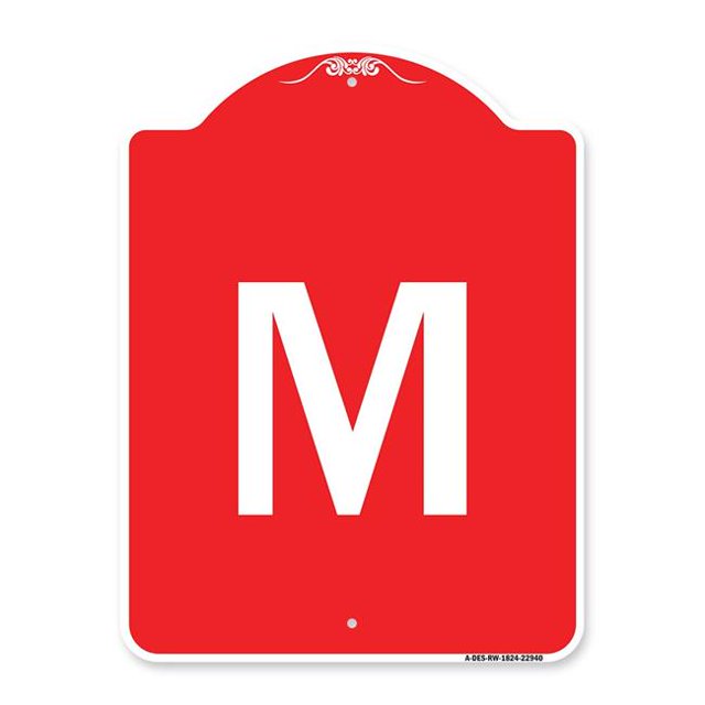 SignMission A-DES-RW-1824-22940 18 x 24 Po Signe de la Série Designer - Signe avec la Lettre M & 44; Rouge & Blanc