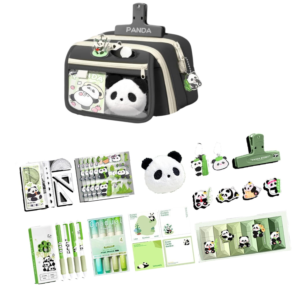 Durabless Canvas Pencil case Set With Stylish Cultural Panda Pattern And Zipper