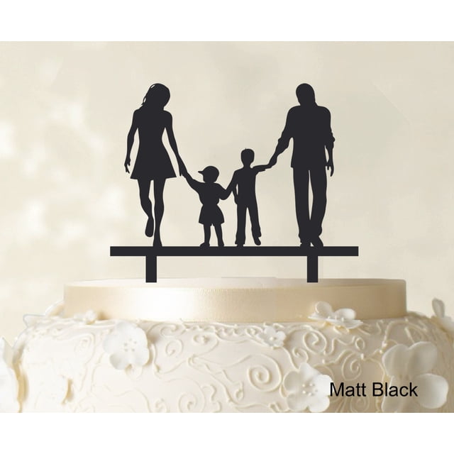 Wedding Cake Topper With Children Family Silhouette Cake Topper Cake Decorations Cake Color Option Available 6-7 Inches Wide