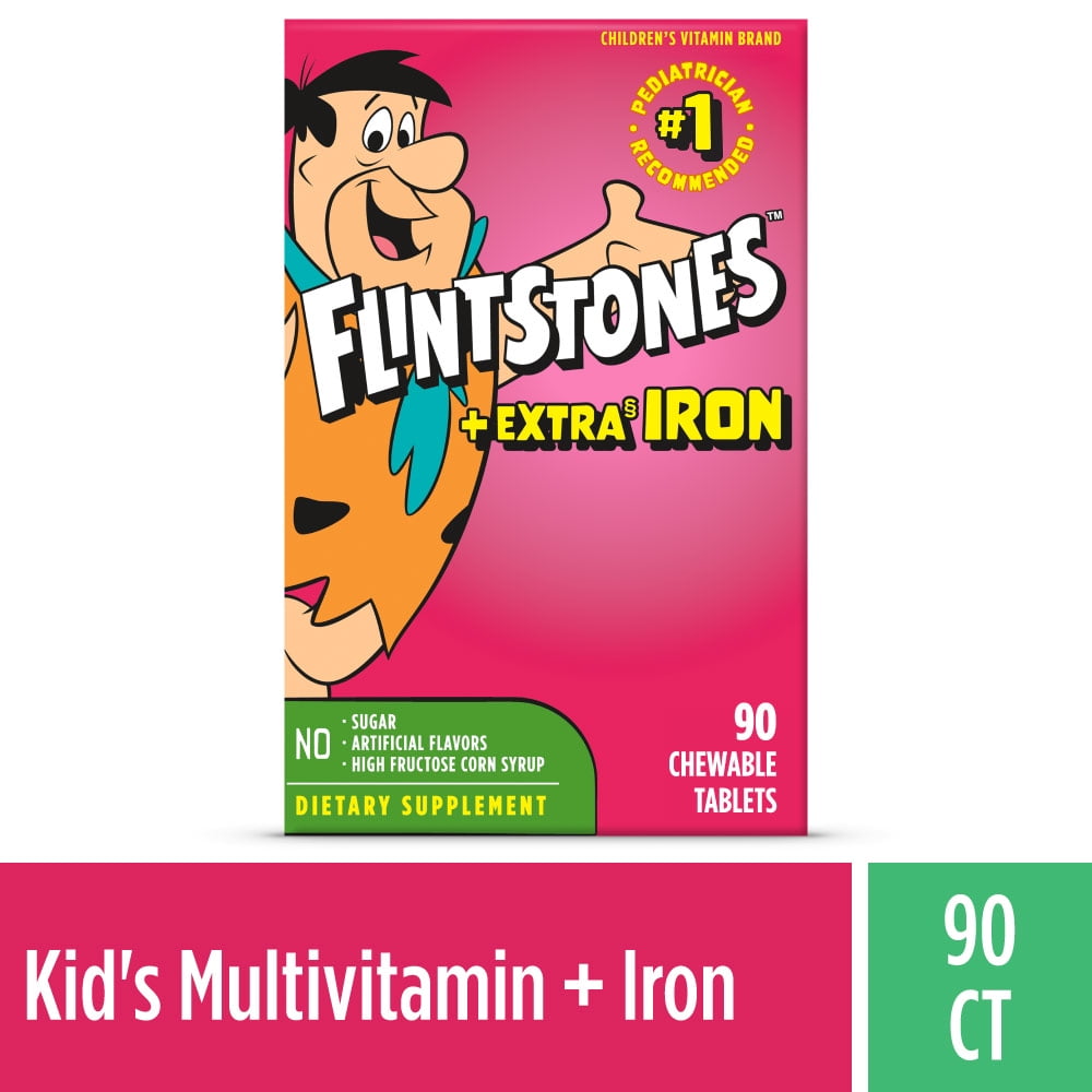 Flintstones Chewable Kids Multivitamins with Extra Iron, Vitamin C & D, 90 Count, Ages 2+