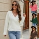 thumbnail image 2 of Jersey holgado de chenilla con diseño de cuello en V para mujer, top de punto de color sólido, otoño e invierno, 2023, 2 of 3