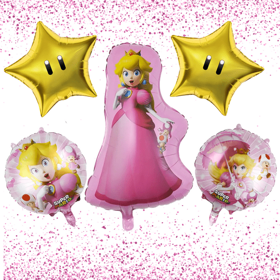 5 pc set Princess Peach Birthday Balloons party supplies