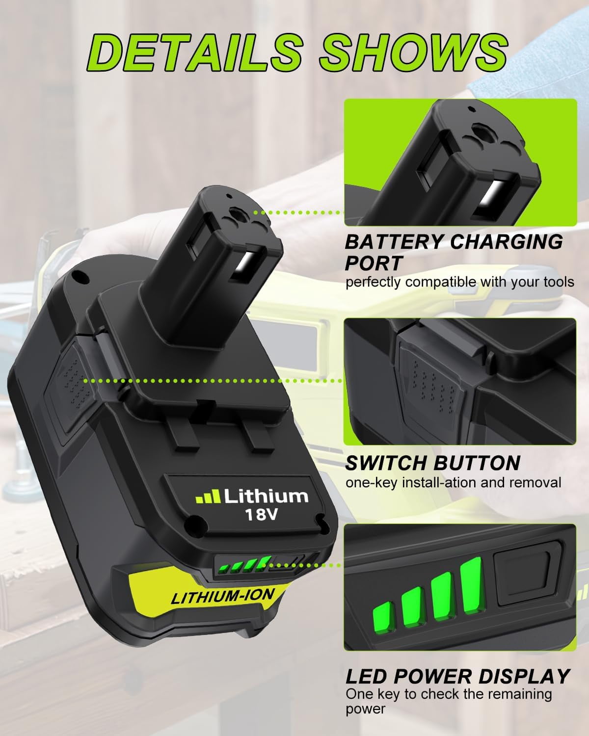 2Pack 8.0Ah Replacement for Ryobi 18V Battery and Charger Combo Replacement for Ryobi 18V Lithium P102 P103 P104 P105 P107 P109 P108 P190 P122 Cordless Tools Battery and P117 Charger