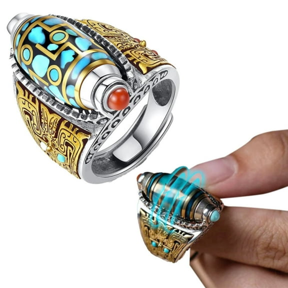 Wentin Rings Clearance! Nine Eyed Dzi Bead Six Character Mantra Sports Ring For Men And Women Handmade Retro Old Domineering Ring