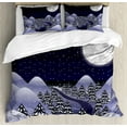 thumbnail image 1 of Northwoods Duvet Cover Set Queen Size, Snowfall at Midnight Spruce Pine Trees among the Hills Dark Forest, Decorative 3 Piece Bedding Set with 2 Pillow Shams, Indigo Lilac Pale Grey, by Ambesonne, 1 of 3