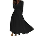 thumbnail image 2 of Aueoeo Womens Dresses Fall , Womens Cocktail Dresses Crewneck Lantern Long Sleeve Formal Dress Tie Waist Maxi Dresses, 2 of 5