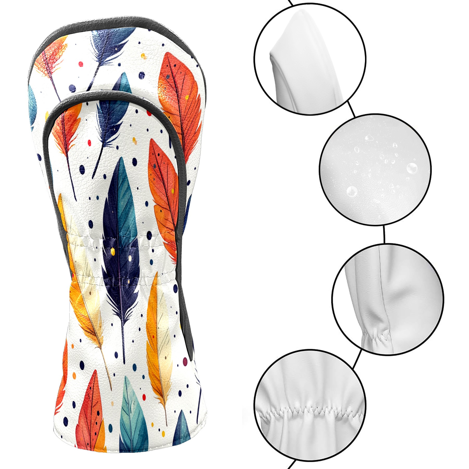 Golf Club Covers, GreenBlueFeathers Premium PU Leather Driver Hybrid Putter Head Covers with Velvet Lining, Waterproof Golf Gifts for Men Women