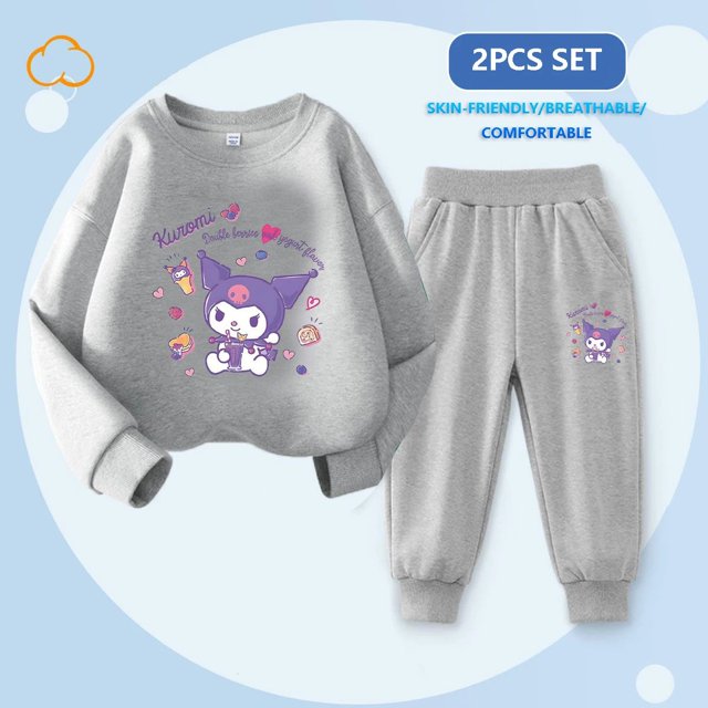 Anime Sanrio Kuromi Kawaii Children's Clothing 2Pcs Set Cinnamoroll My Melody Cute Autumn Sportswear Girls Cartoon Casual Wear