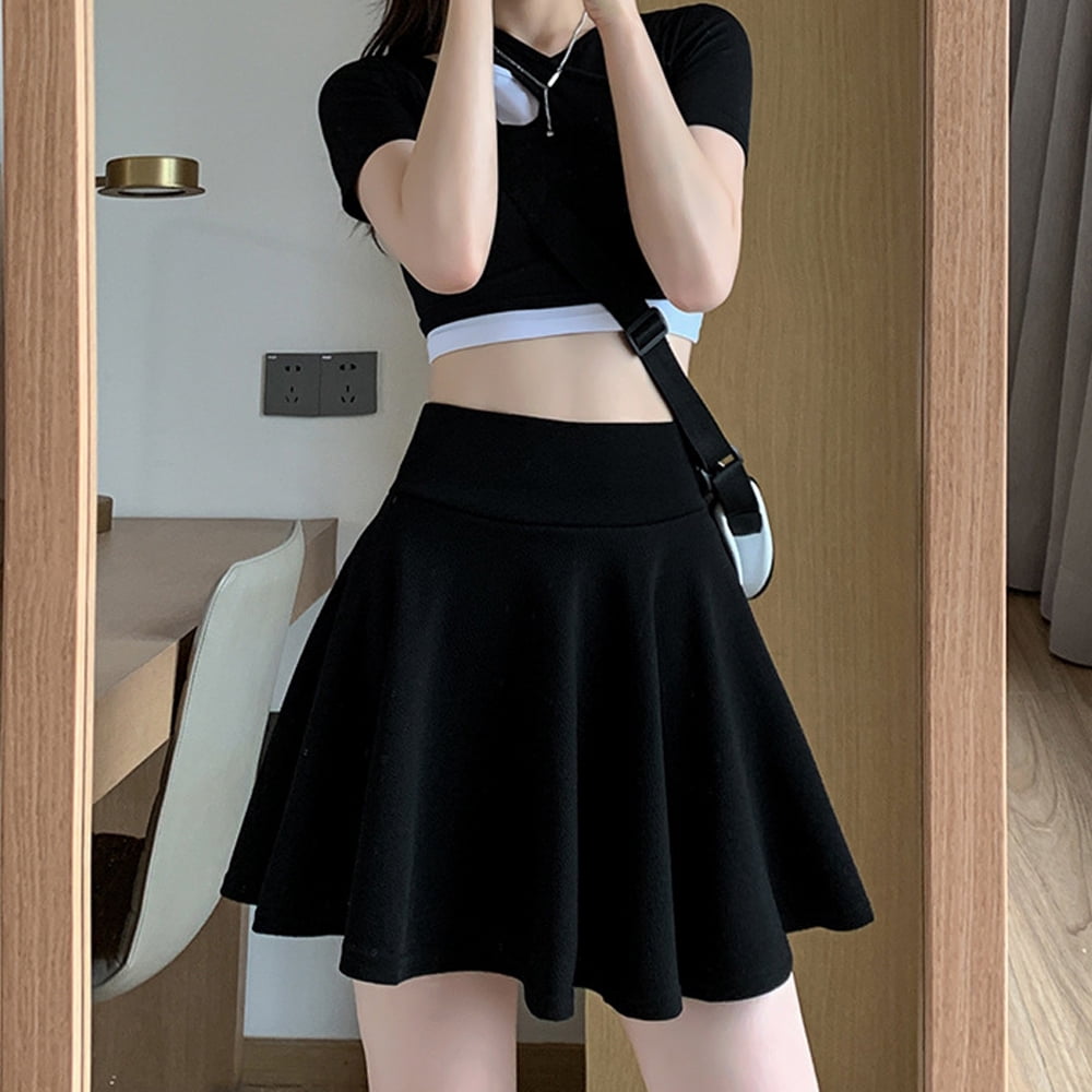 Women's Basic Versatile Stretchy Flared Casual Mini Skater Skirt