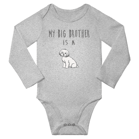 

My Big Brother is a Maltese Dog Cute Baby Long Sleeve Clothing Bodysuits Boy Girl (Gray 12-18M)