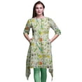 thumbnail image 1 of Bimba Kurti Asymétrique à Imprimé Floral et Feuilles Vertes pour Femmes, Robe d'Été Indienne, Tunique, Très Grand, 1 of 6