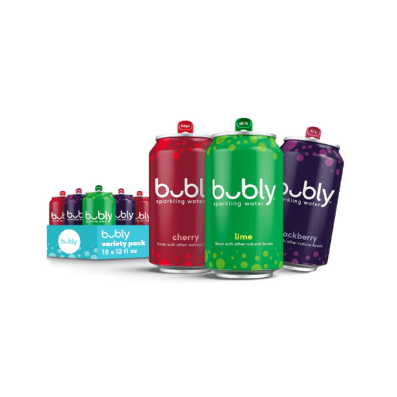 bubly Sparkling Water, Lime Yours 3 Flavor Variety Pack (Lime, Cherry, Blackberry), Zero Sugar & Zero Calories, Seltzer Water, 12 Fl Oz Cans (Pack of 18)