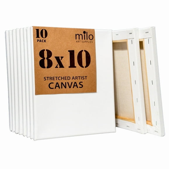 milo Stretched Artist Canvas | 8x10 inch | Value Pack of 10 Canvases for Painting, Primed & Ready to Paint Art Supplies for Acrylic, Oil, Mixed Wet Media, & Pouring, 100% Cotton with Wood Frame