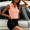 thumbnail image 4 of ClodeEU Women's Plaid Sleeveless Collared Button Blouse,Slim Fit Crop Top for Summer Orange,Women's Plus L, 4 of 7