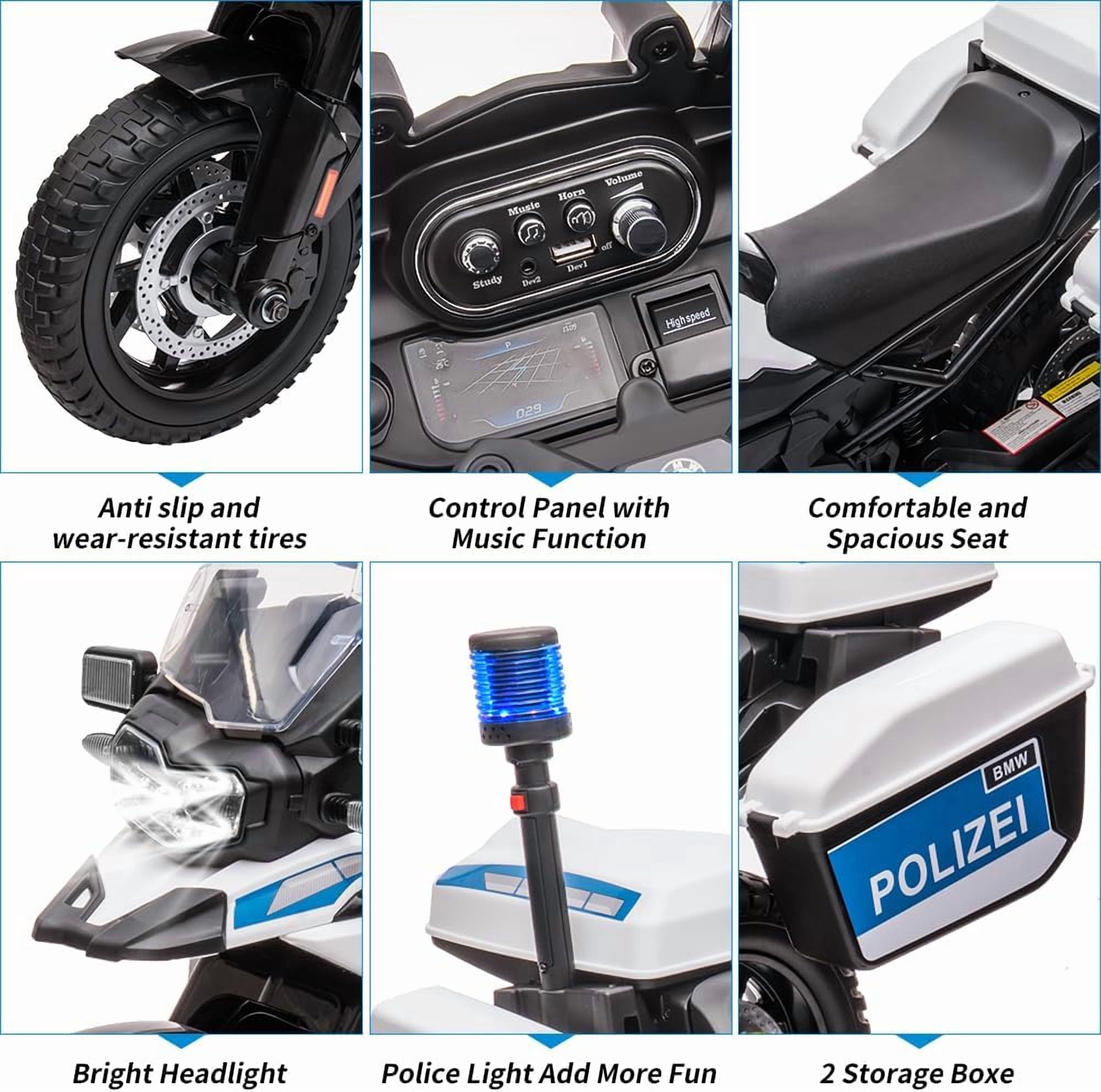 Historyli 12V Ride On Motorcycle,Motorcycle with 7AH Battery,High/Low Speed,LED Headlights & Warning Lights,Spring Suspension,2 Storage Boxes,White