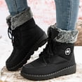 thumbnail image 3 of HEWUQI Women's Winter Snow Boots Platform Plush Cuff Mid Calf Boots Waterproof Lug Sole Lace up Hiking Shoes Black Size 8, 3 of 7