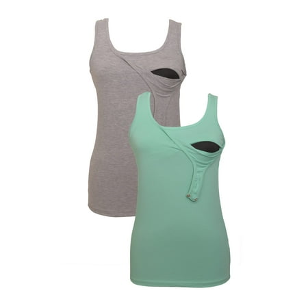 

100% Premium Cotton - Women Nursing Maternity Tank Top 2 Piece Set
