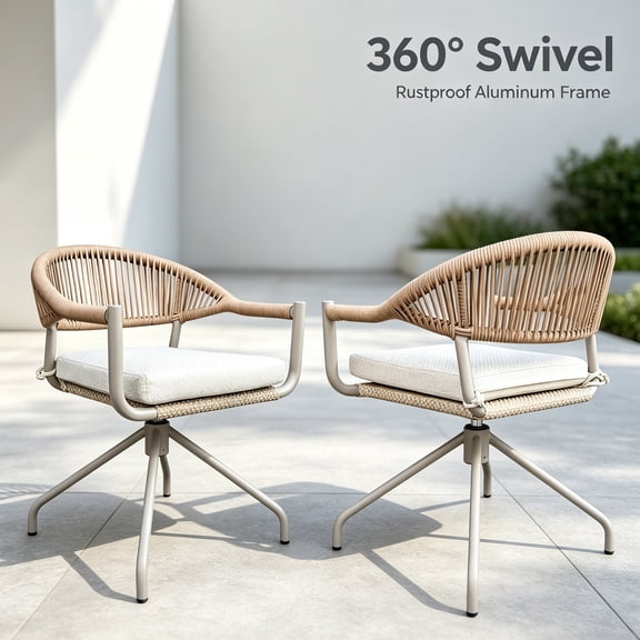 Vmopu Beige Hand-woven rope Aluminum Outdoor Lounge Chairs With Gray Back Cushion And Seat Cushion (2-Pack)