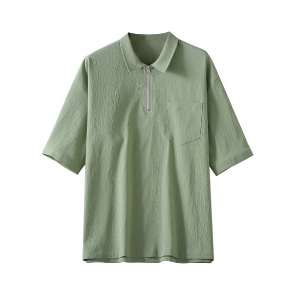 WREESH Men's Casual Zippered Henley T-Shirts Comfortable Short Sleeve Solid Color Tops Green