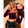 thumbnail image 2 of DARING DIVA Women's Sweetheart Neck Ruched Sleeve Velvet Crop Tops M Wine Red, 2 of 6