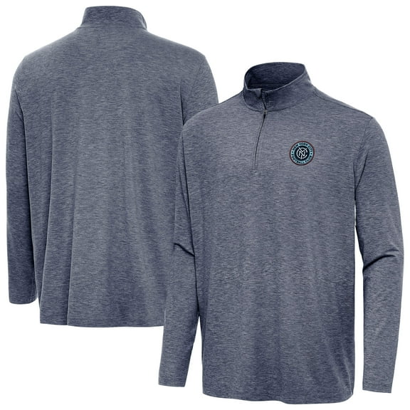 Men's-Antigua  Heather Navy New York City FC Hunk Quarter-Zip Pullover