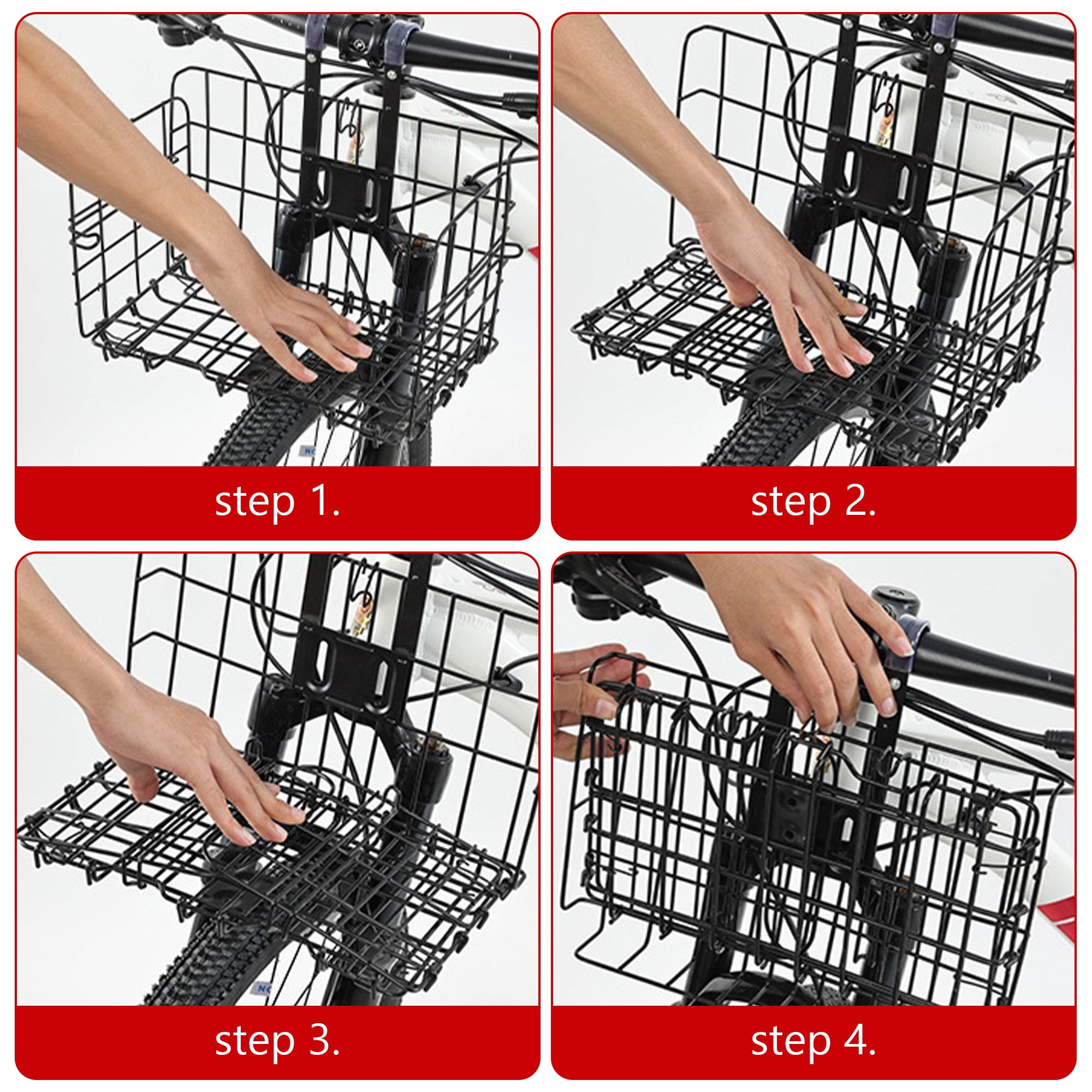 Semfri Folding Bicycle Front Cargo Basket,Rustproof Metal with Mesh Cover (Black)