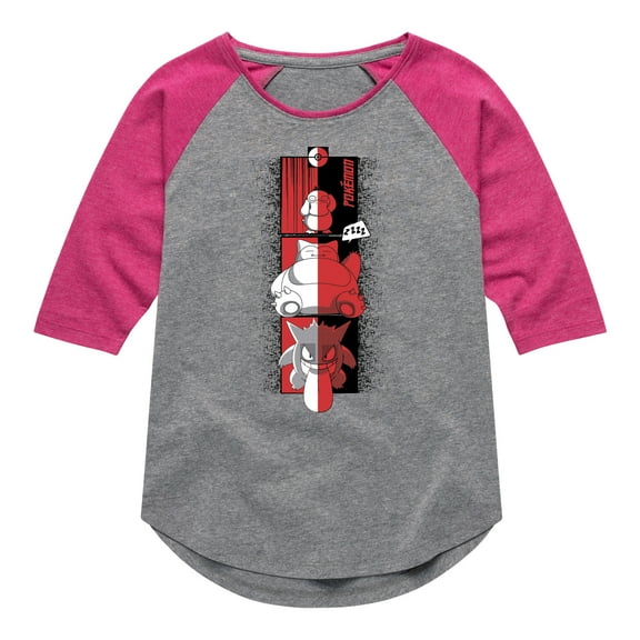 Pokémon - Psyduck Snorlax Gengar Cool - Girls Raglan Graphic T-Shirt