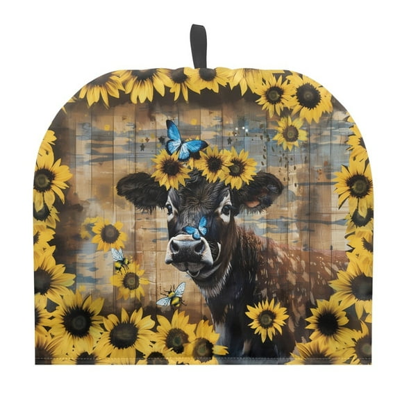 ZUXONGSY Sunflower Cow Tea Cozies for Teapot Teapot Kettle Dust Cover Thick Teapot Cosy with Hanging Loop Anti-Dust Polyester Canvas Teapot Cover for Home Kitchen Tea Party Table Decor